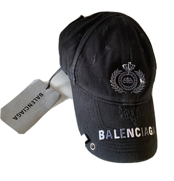 NWT Balenciaga Mens Destroyed Logo Baseball Cap Hat Ecru Black