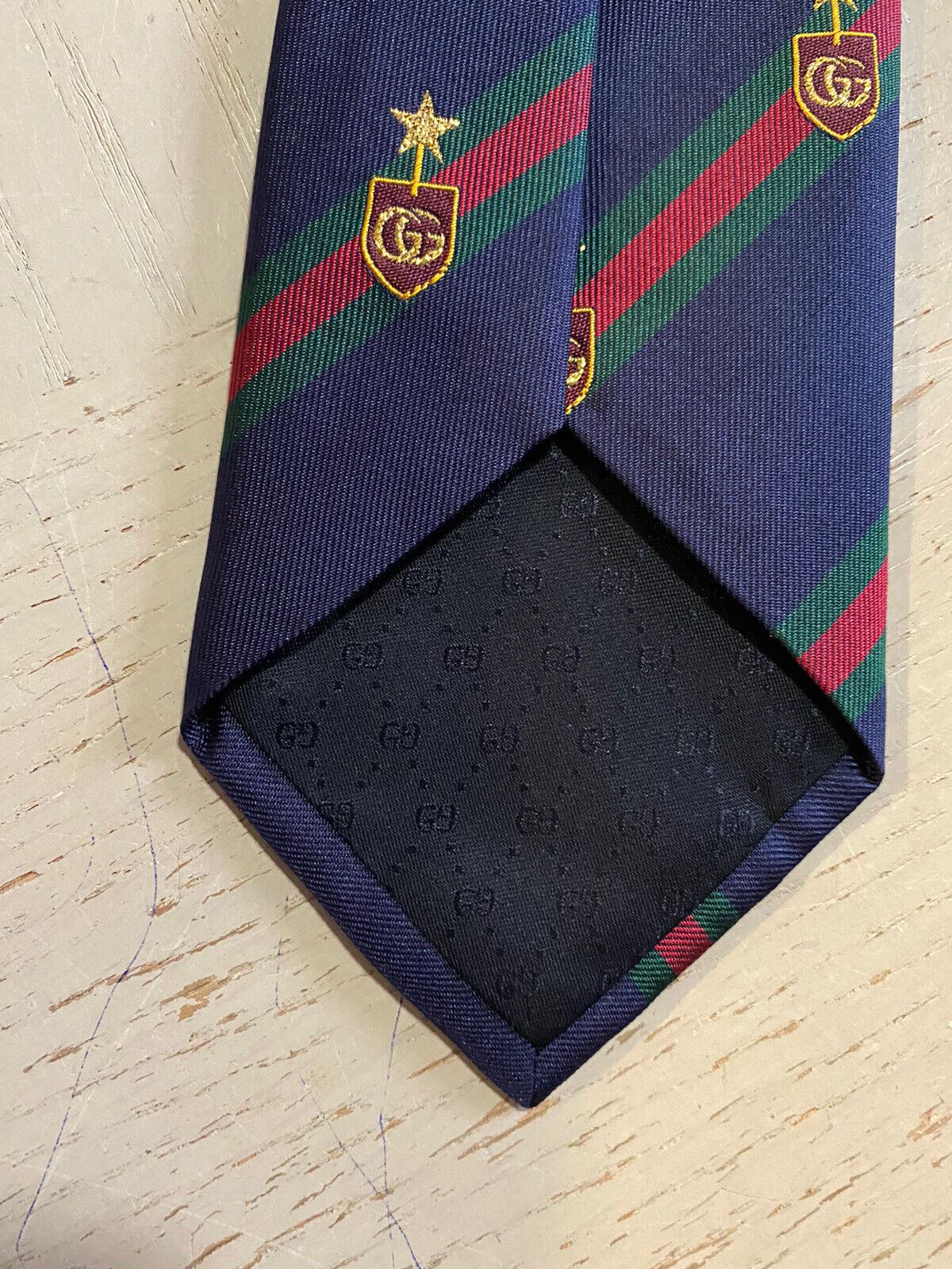 New Gucci Mens GG Monogram Silk Neck Tie Navy made in Italy
