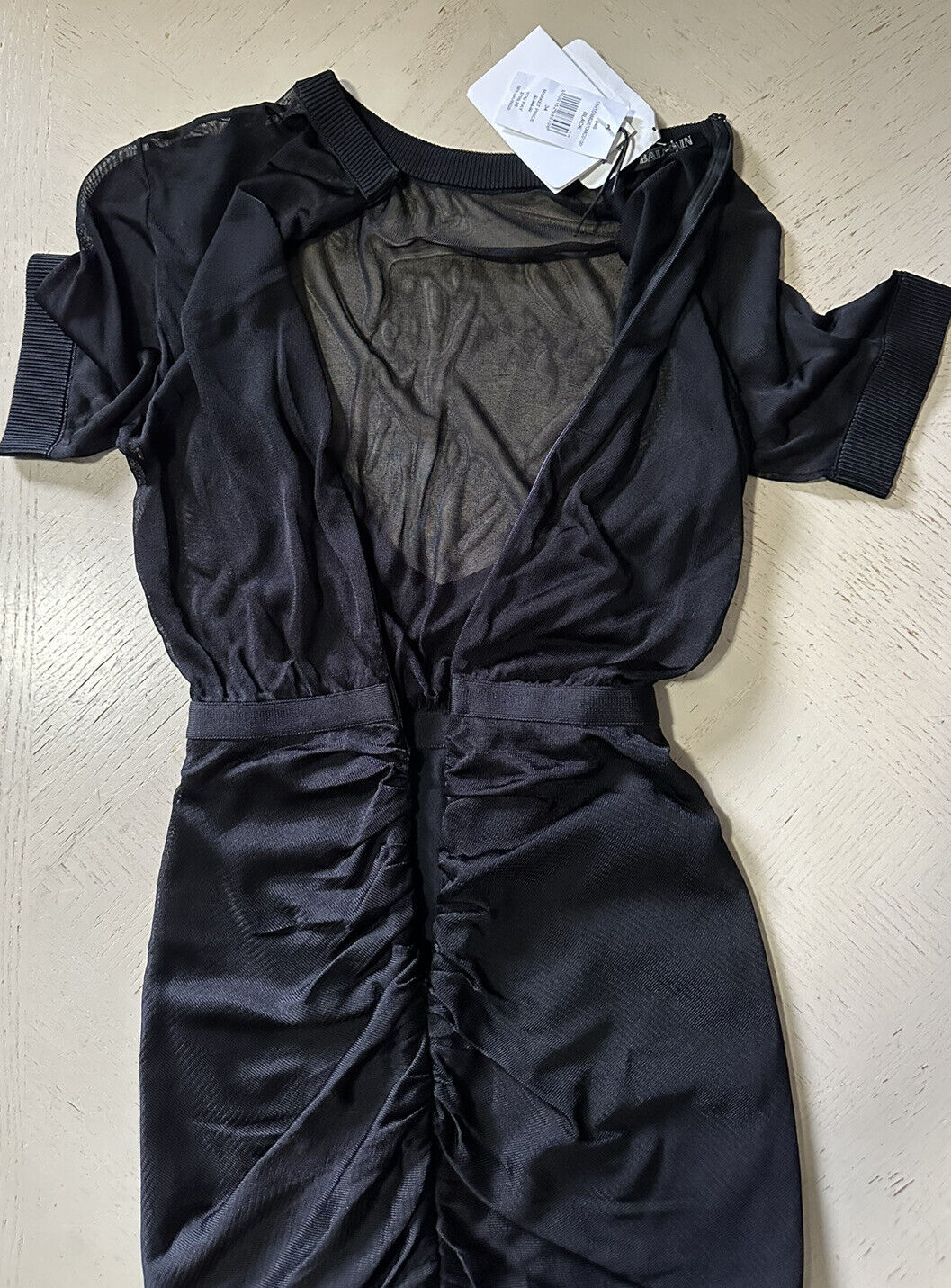 New $2565 Balmain Mesh Wrap Mini Sheath Dress Black Size 34/2 France