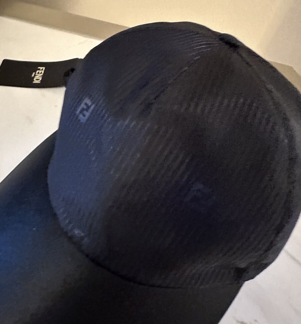 NWT $770 Fendi Logo Leather/Nylon Baseball Cap Hat Black/Navy One Size Italy