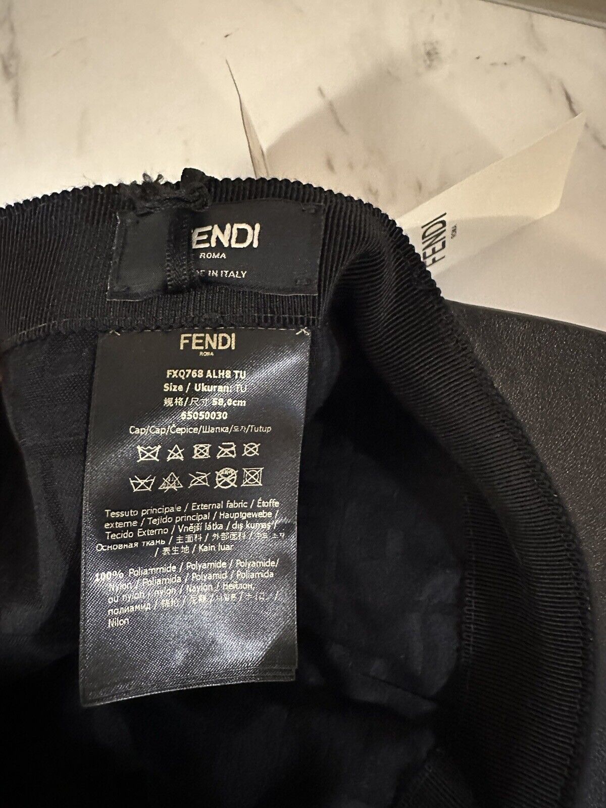 NWT $770 Fendi Logo Leather/Nylon Baseball Cap Hat Black/Navy One Size Italy