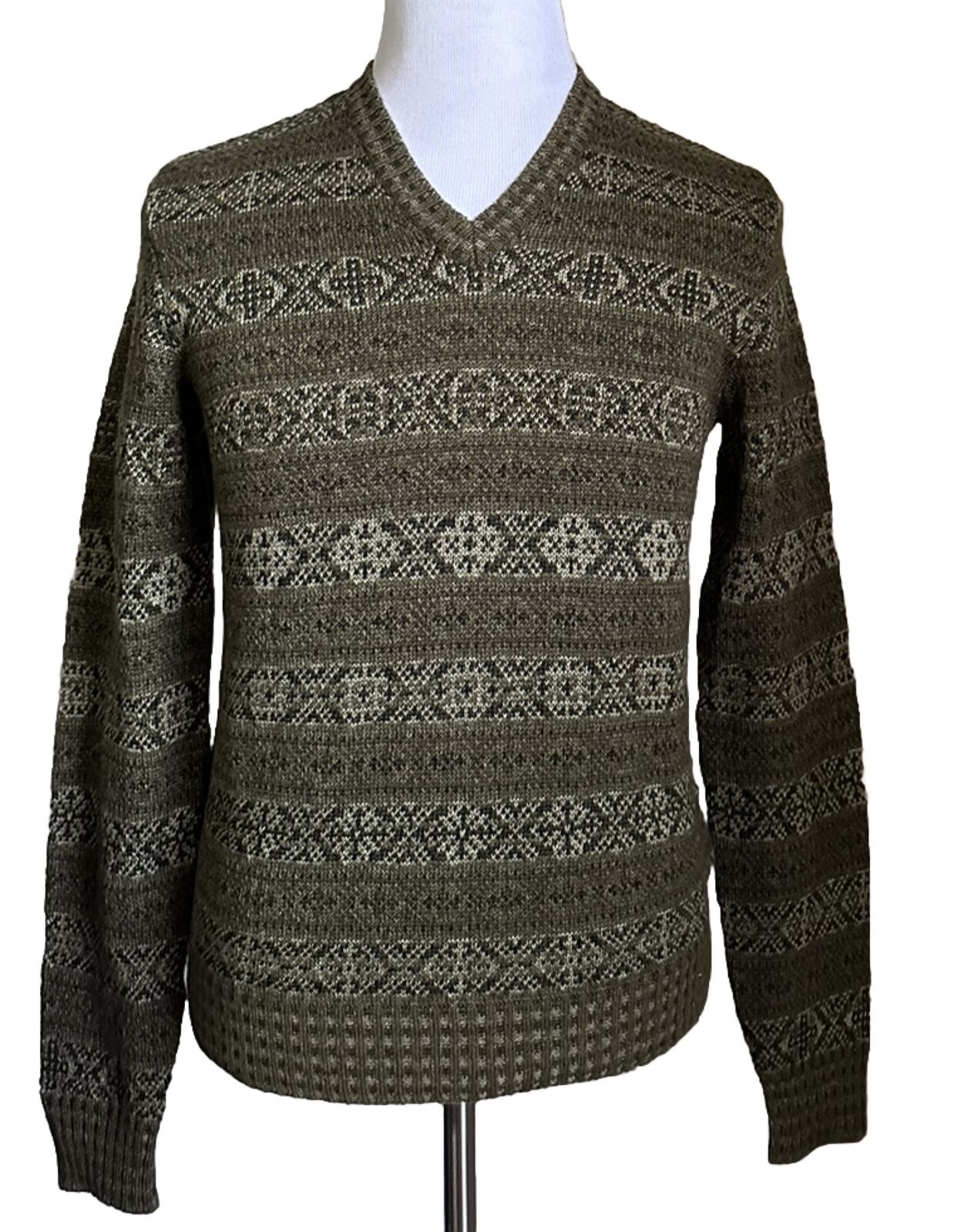 NWT $1695 Ralph Lauren Purple Label Men V Neck  Sweater Green/Multi S Italy