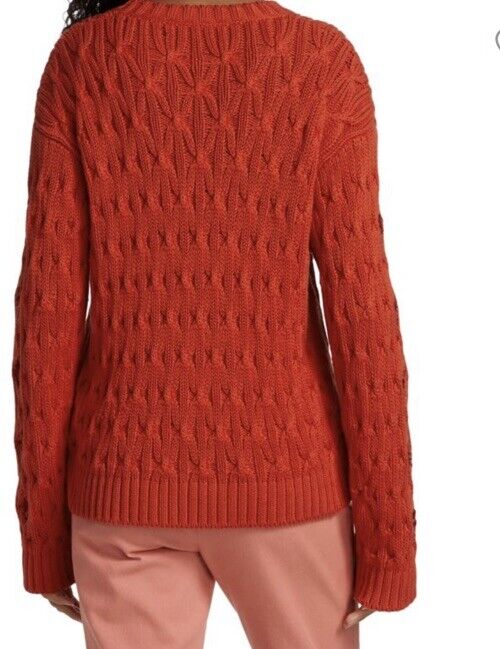 New $3350 Loro Piana Women Valencia Cabled Cotton Sweater Orange Size XS Italy