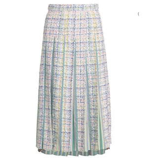 New $3200 Thom Brown Seasonal Pleated Tweed Midi Skirt White/Multi 38/4
