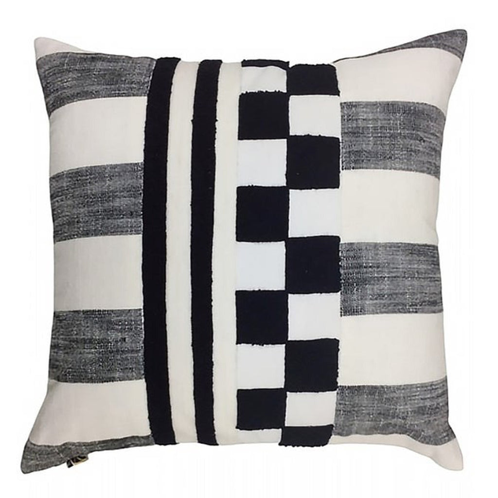 Mackenzie Childs Black Checks And Stripes Throw Pillow 20"x20" NWT