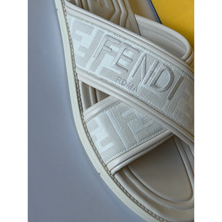 Fendi Men's FF Leather/Fabric Ivory Slide Sandals 12 US/11 UK IT 7X1548 NIB $730
