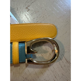 New $920 Gucci Mens Leather Memorable Buckle Belt Blue/Brown 100/40 709954