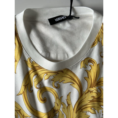 Versace Baroque Cotton Jersey T-Shirt White/Gold 6XL 1019460 NWT