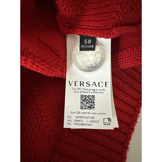 Versace Greca Knit Wool Sweater Red 58 (3XL) Made in Italy 1008473 NWTWD $1175