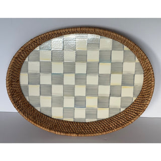MacKenzie-Childs Sterling Check Rattan Enamel Large Oval Serving Tray 15x11