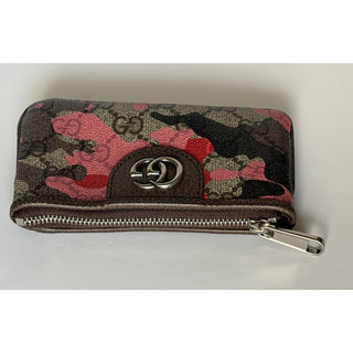 Gucci GG Key Case Pink Red Camo Monogram Zip Pouch 855446 NWT