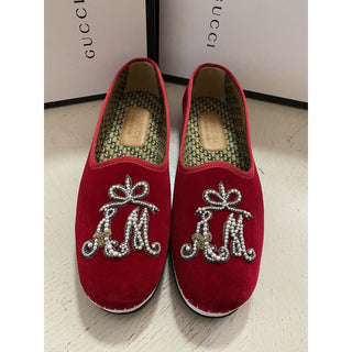 NIB $980 Gucci Mens Velvet Loafers Shoes Red 8 US / 7 UK