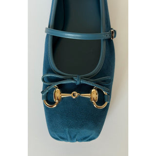 Gucci Horsebit Ballet Flat Suade Blue Sandals 10 US (40 Eu) IT 814413 NIB