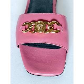 Versace Icon Chain Leather Slide Sandals Strawberry Jam 7 US 37 Eu 1022706 NIB