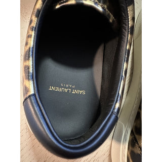 NIB Saint Laurent Men Leather Leopard Pr. Sneakers Black/Gold 8 US/41 E 689072