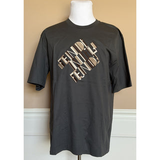 Fendi FF Logo Embroidered T-Shirt Black/Charcoal Base Men XXL FY0936 NWT $930
