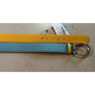 New $920 Gucci Mens Leather Memorable Buckle Belt Blue/Brown 100/40 709954
