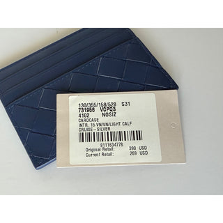 Bottega Veneta Men's Intrecciato Leather Card Case Blue 581060 Italy NWT $390