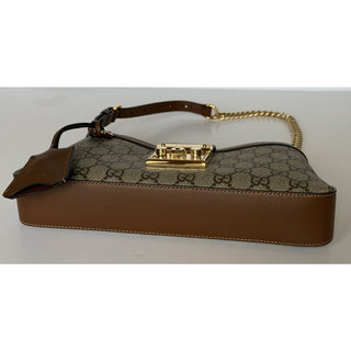 Gucci GG Supreme Leather/Canvas Brown Small Shoulder Bag Italy 811705 NWOT