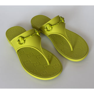 Gucci Horsebit Rubber Thong Green Sandals 8 US (38 Euro) 780306 NIB