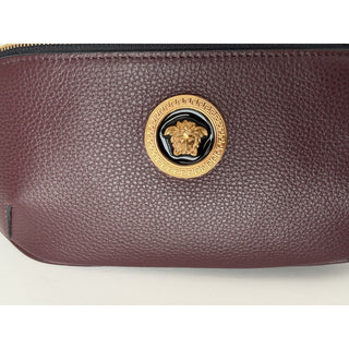Versace Medusa Head Grainy Calf Leather Belt Bag Burgundy 1002884 IT NWT $1100
