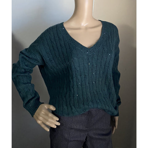 New $3795 Brunello Cucinelli Women Embellished Cashmere-Blend Sweater Green M