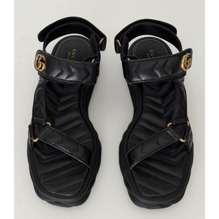 Gucci GG Quilted Open Toe Women’s Black Leather Sandals 10 US (40 Eu) 776936 NIB