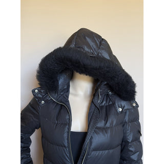 Escada Sport Women’s Black Down Puffer Jacket Fur Trim Hood 34 Eu (S) 5018537