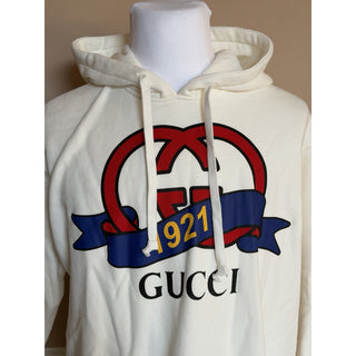 Gucci 1921 GG Logo Graphic Hoodie Ivory Cotton Sweatshirt Women’s S 863037 NWT