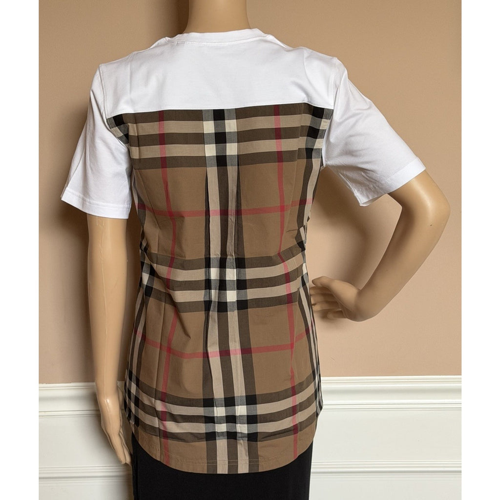 Burberry Nola Check Women’s White Short Sleeve T-shirt Small 8120998 NWT $560