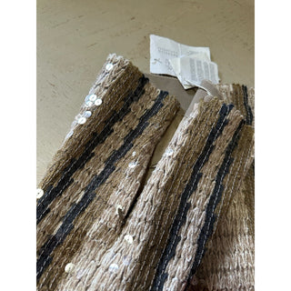 Brunello Cucinelli Striped Sequined Midi Skirt Beige/Multicolor 42/6 New $4195