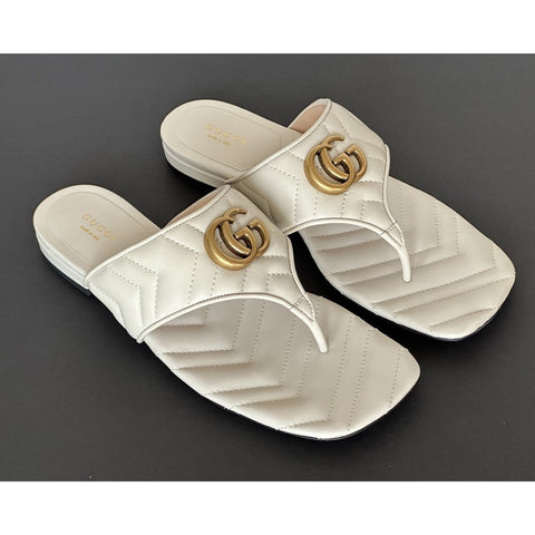 Copied - Gucci GG Marmont Padded White Leather Thong Sandals 6.5 US (36.5 Eu) 776948 NIB
