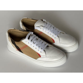 Burberry New Salmond Check Leather Sneakers Optic White 10 US 40 Eu 8024326 NIB