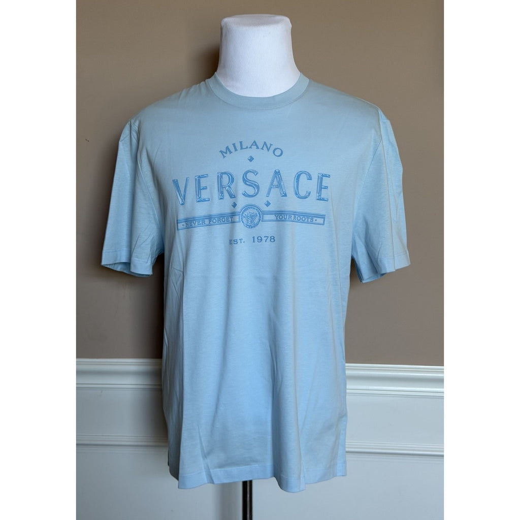 Versace Mens Logo Compact Cotton Jersey T-Shirt Pastel Blue 4XL 1013302 NWT $750
