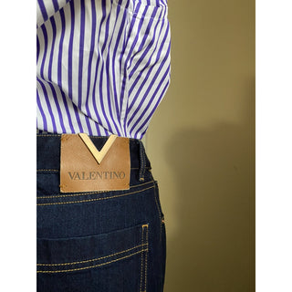 New $1200 Valentino Women's Crop Denim Flare Jeans Pants Blue 32 Italy