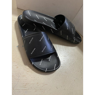 NIB $595 Balenciaga Men Multilogo Slide Sandal Shoes Black 13 US/46 Eu Italy
