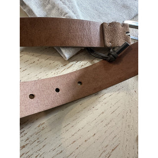 New Brunello Cucinelli Men Suede Buckle Silver Belt Brown 100/40 Italy
