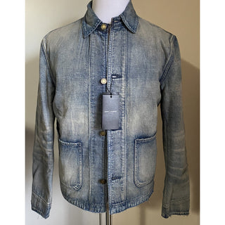 New $1650 Saint Laurent Men Fifties Denim Jacket Sun Dirty Blue XL