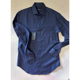 Giorgio Armani Men Logo Print Dress Shirt Navy Size 41/16 New $1195 Italy