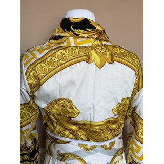Versace Home Baroque Greca Cotton Bathrobe White Gold Black M ZACP00001 NWT