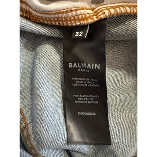 NWT $1350 Balmain Men Monogram Straight-Leg Jeans Pants Blue 32 US
