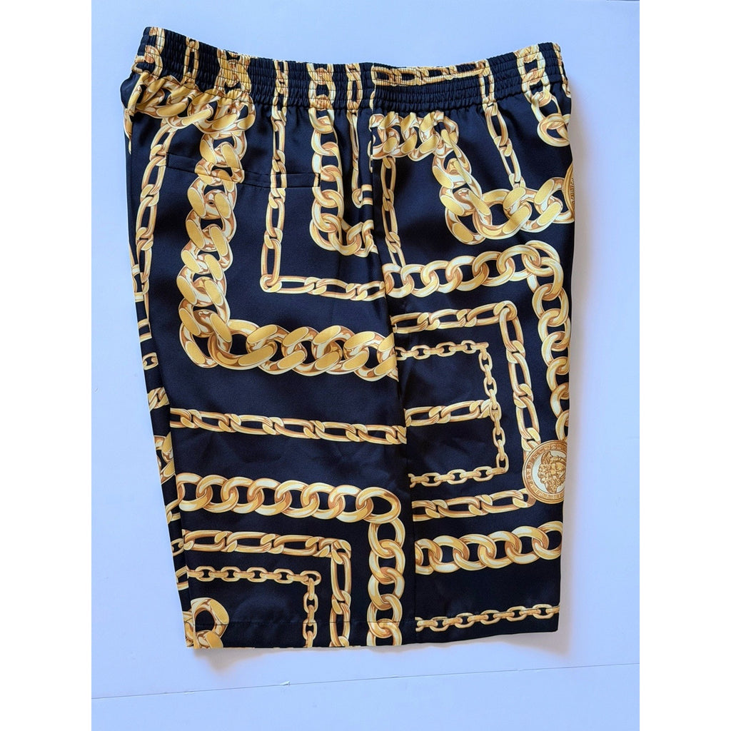Versace Medusa Chain Print Twill Shorts Black Gold Men 38 US (IT 54) 1023185 NWT