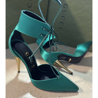 Gucci Women Satin Strap Pumps Sandal Shoes Green 6.5 US/36.5 Eu New 752966