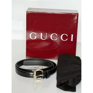 Gucci Metal Bamboo Detail Buckle Women's Black Leather Belt 95/38 IT 828330 NWT