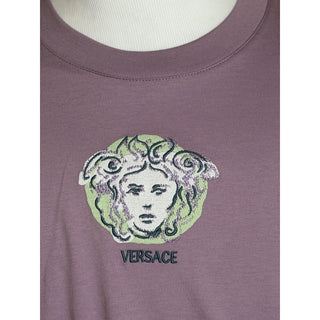 Versace Painted Medusa Embroidered T-Shirt Dusty Lavender Men 2XL 1015738 NWT