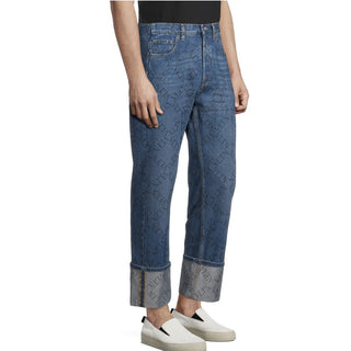 NWT $995 Valentino Men Straight-Flat Logo Cuffed Jeans Pant Blue 34 US ( 50 Eu )