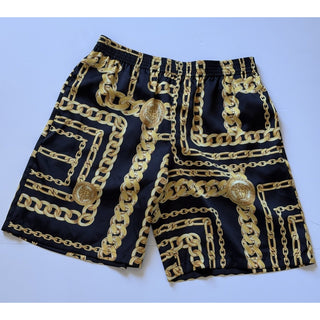 Versace Medusa Chain Print Twill Shorts Black Gold Men 34 US (IT 50) 1023185 NWT