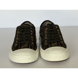Fendi Domino FF Jacquard Sneakers Brown Men 12 US (11 Fendi) IT 7E1553 NIB $770