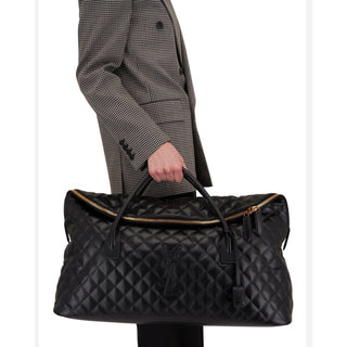 New $4900 Saint Laurent YSL Print TRAVEL BAG IN QUILTED LEATHER Black 736009