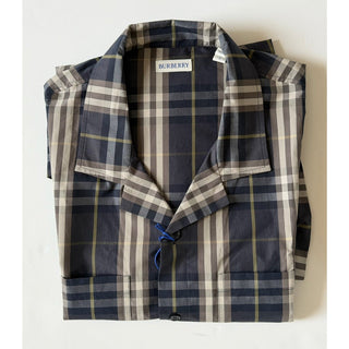 Burberry Elio Check Short Sleeve Shirt Indigo IP Check Men L 8121624 NWT $680